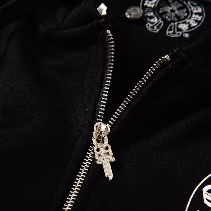 CHROME HEARTS ASYMMETRICAL ZIP HOODIE BLACK Status Shipping