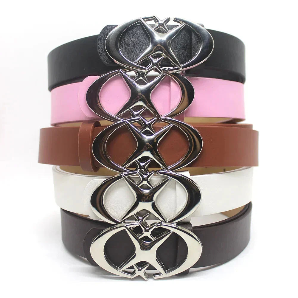 Y2K Cross Star Buckle Leather Belt Versili