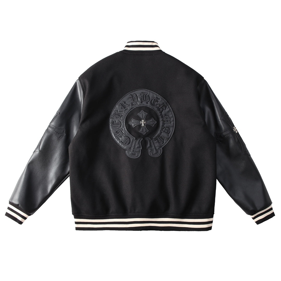 CHROME HEARTS HORSE SHOE LOGO VARSITY JACKET BLACK Status Shipping