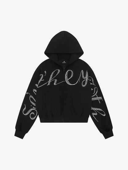 Street Hip-Hop Rhinestone Cropped Hooded Sweatshirt SP250915KSND