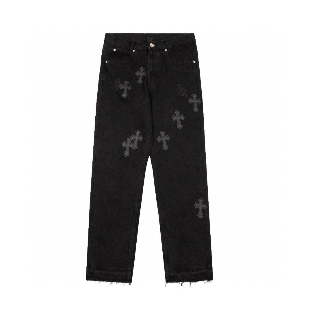 CHROME HEARTS BLACK CROSS PATCH JEANS BLACK Status Shipping