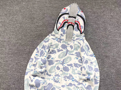 BAPE SPACE CAMO DOUBLE SHARK FULL ZIP HOODIE WHITE Status Shipping