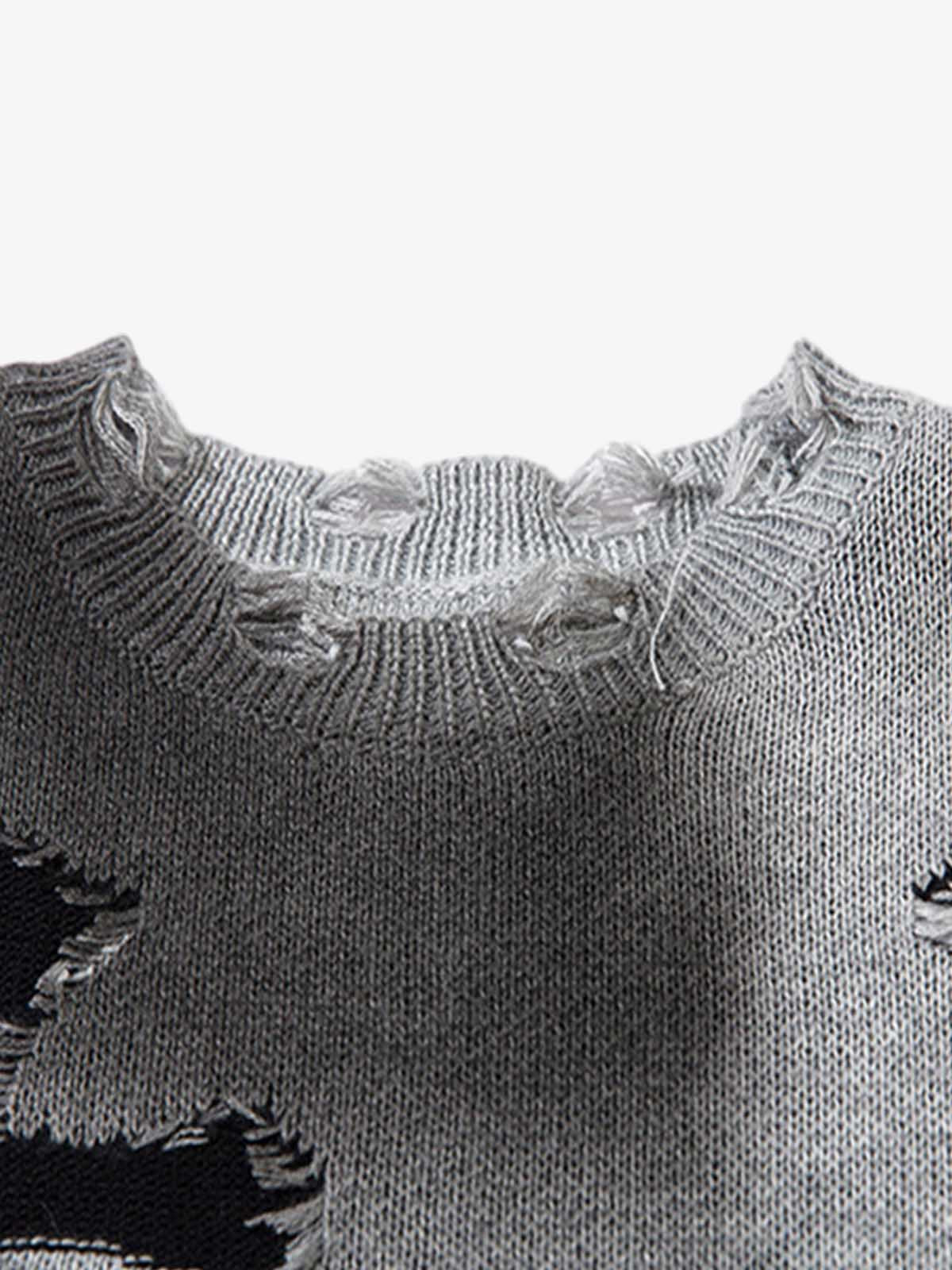 Vintage Spray-Painted Cross Hole Knit Sweater SP250915KSND