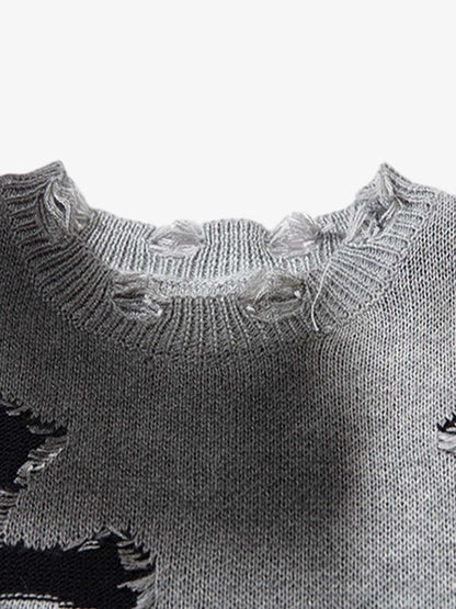 Vintage Spray-Painted Cross Hole Knit Sweater SP250915KSND