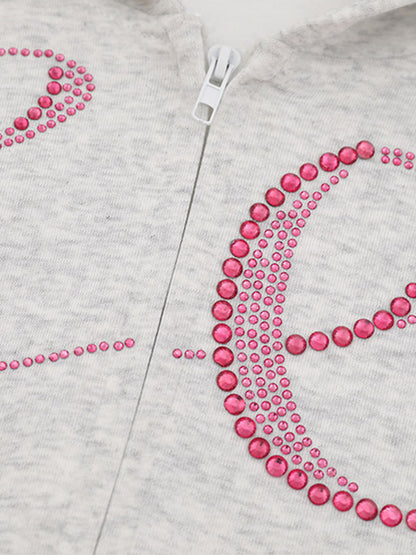 Street Hip-Hop Rhinestone Cropped Hooded Sweatshirt SP250915KSND