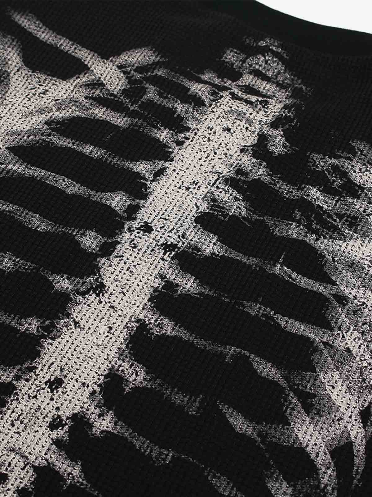 Skeleton Graphic Waffle Sweatshirt – Spooky Halloween Vibes - 2495 SP250915KSND