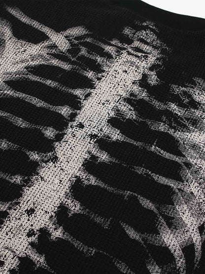 Skeleton Graphic Waffle Sweatshirt – Spooky Halloween Vibes - 2495 SP250915KSND