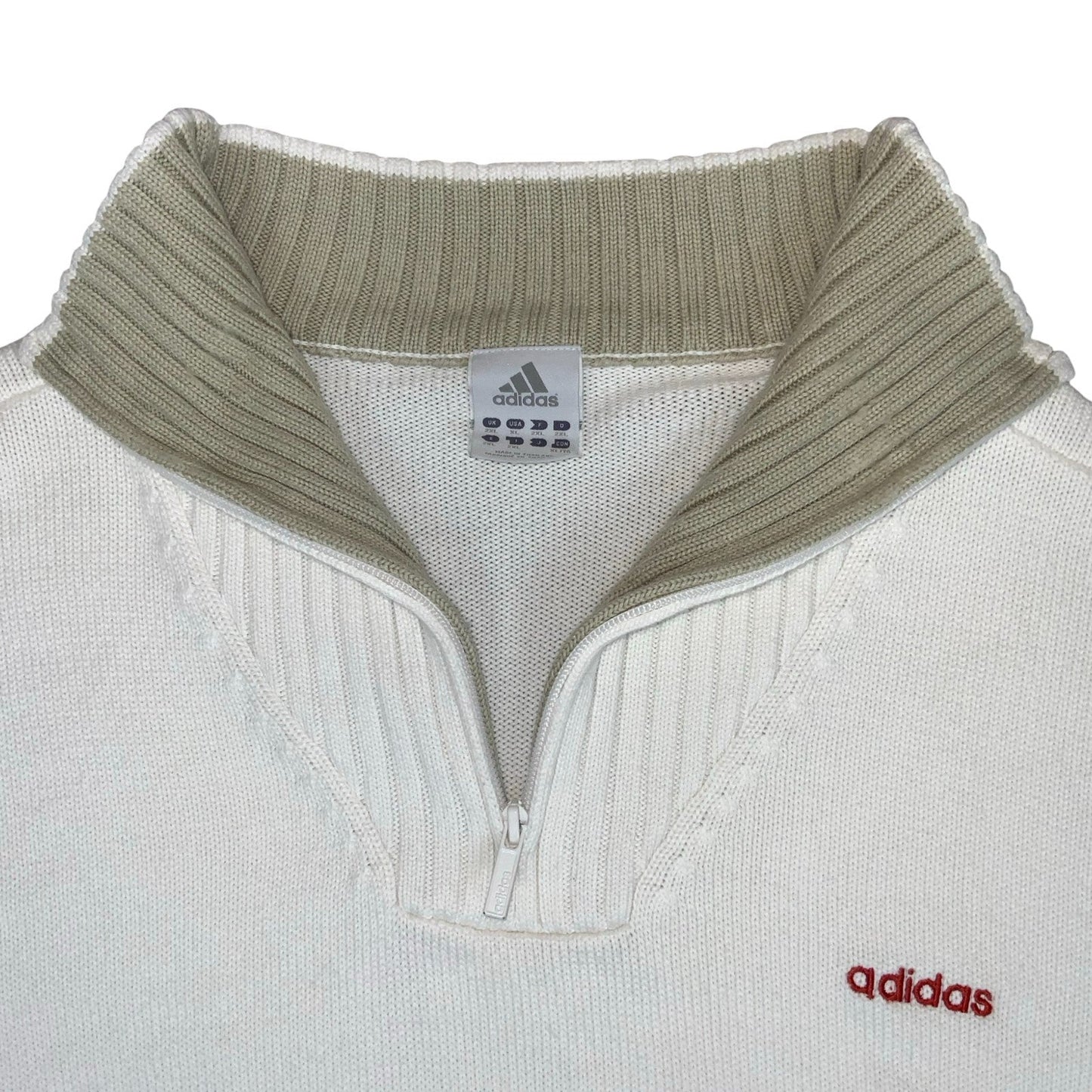 VTG 'ADIDAS' WHITE BEIGE RIBBED 1/4 ZIP NECK KNIT PULLOVER CASUAL SWEATSHIRT 2XL Vintage Superstore