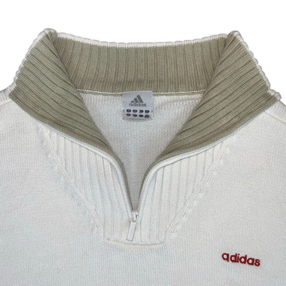 VTG 'ADIDAS' WHITE BEIGE RIBBED 1/4 ZIP NECK KNIT PULLOVER CASUAL SWEATSHIRT 2XL Vintage Superstore