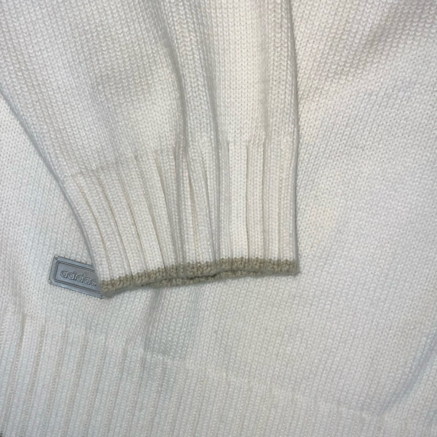 VTG 'ADIDAS' WHITE BEIGE RIBBED 1/4 ZIP NECK KNIT PULLOVER CASUAL SWEATSHIRT 2XL Vintage Superstore