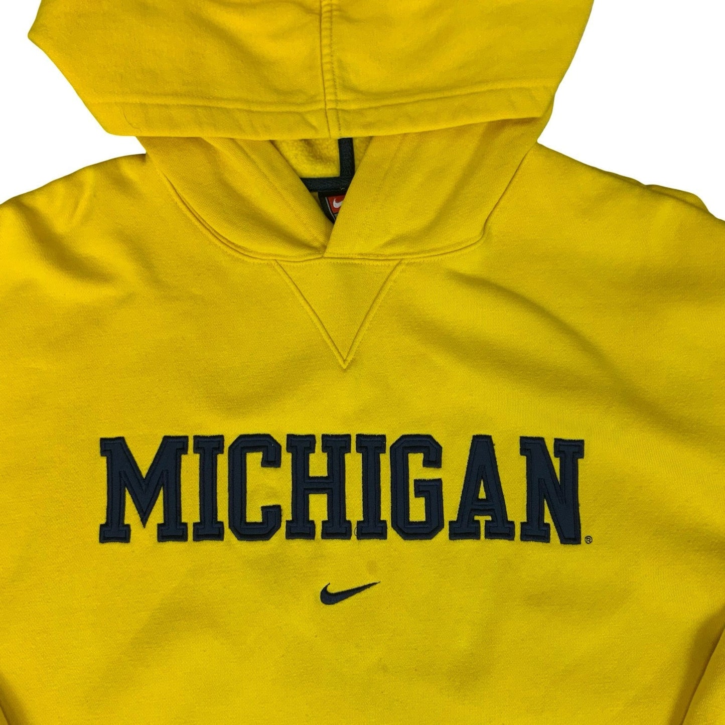 VTG 90s 'NIKE' SWOOSH YELLOW PULL-OVER MICHIGAN WOLVERINES TEAM TAG HOODIE 3XL Vintage Superstore