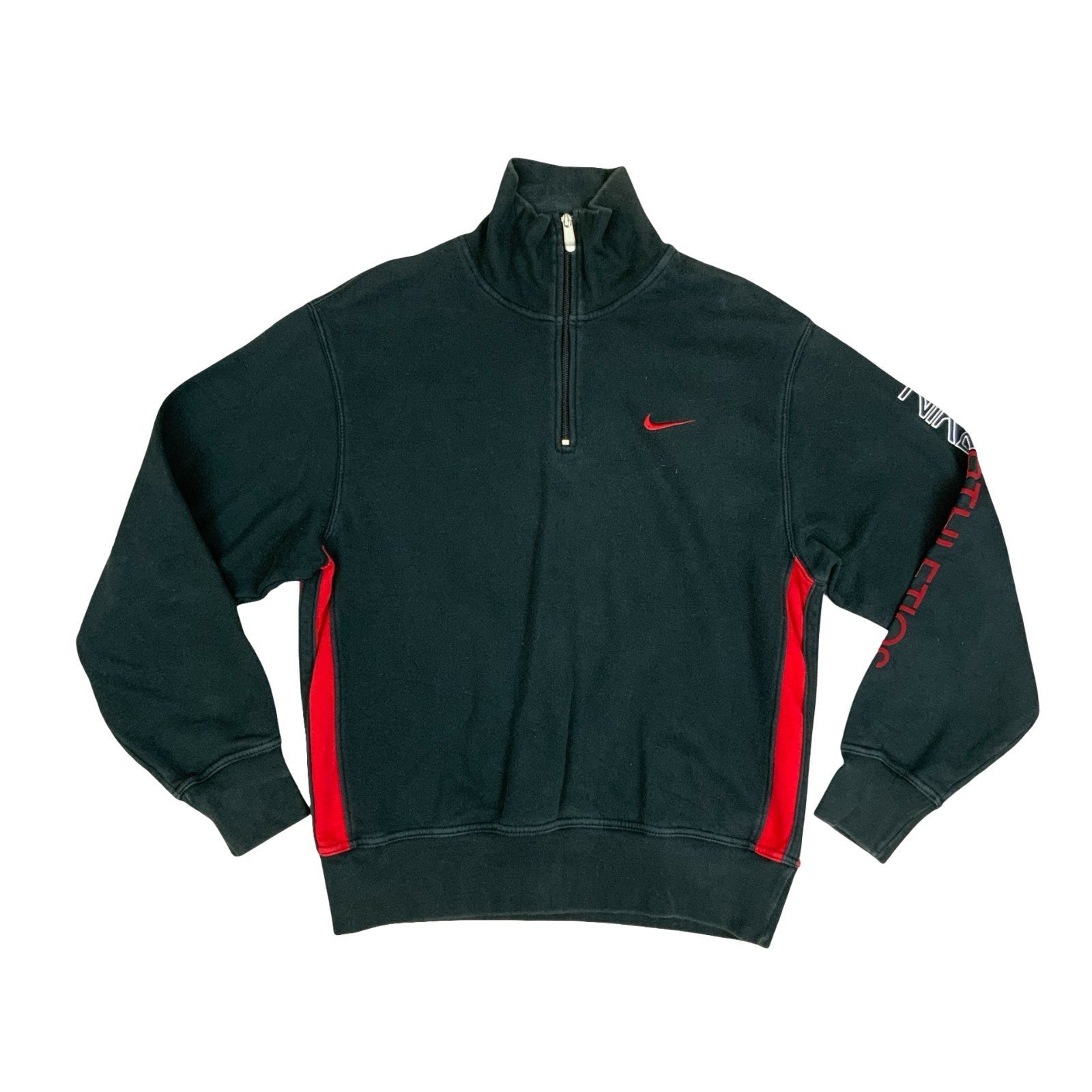 Y2K Nike Athletics Sportswear Running Black Red 1/4 Zip Up Sweater Jumper Medium Vintage Superstore