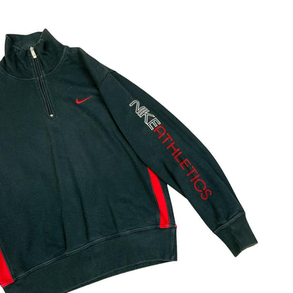 Y2K Nike Athletics Sportswear Running Black Red 1/4 Zip Up Sweater Jumper Medium Vintage Superstore