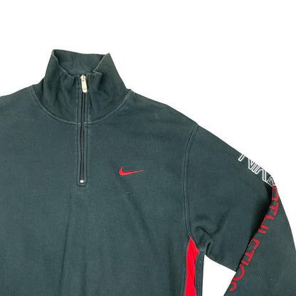 Y2K Nike Athletics Sportswear Running Black Red 1/4 Zip Up Sweater Jumper Medium Vintage Superstore