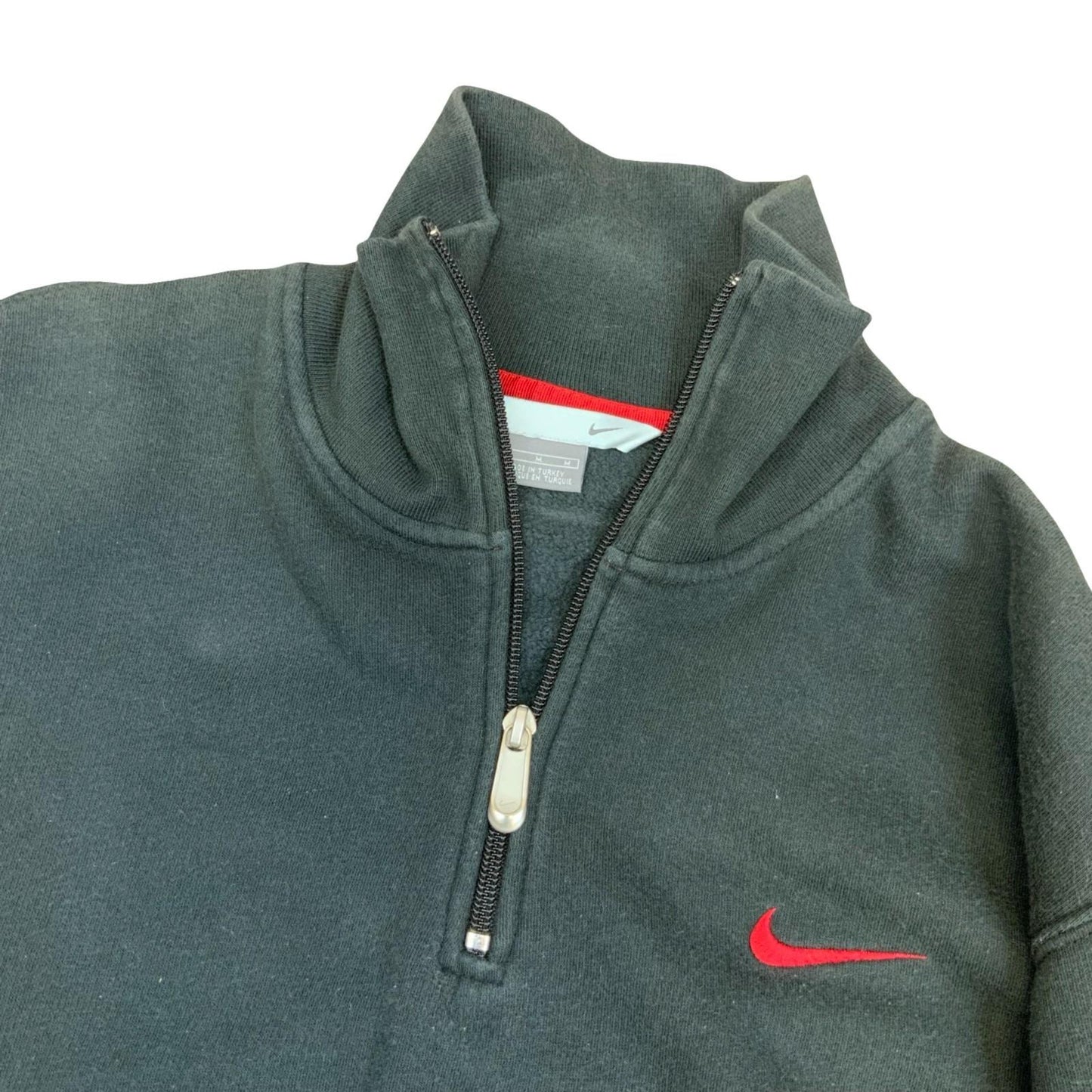 Y2K Nike Athletics Sportswear Running Black Red 1/4 Zip Up Sweater Jumper Medium Vintage Superstore