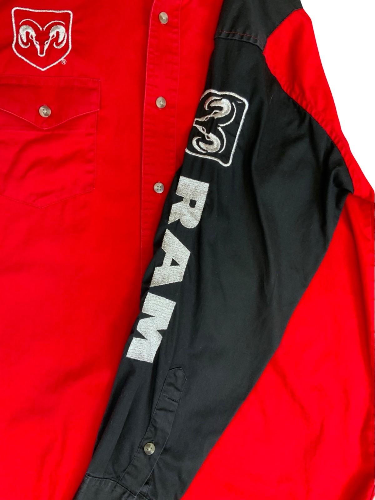 VTG 90s WRANGLER DODGE RAM TRUCK RODEO RED & BLACK WESTERN SHIRT MEDIUM Vintage Superstore
