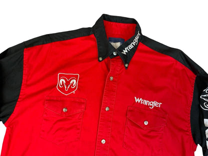 VTG 90s WRANGLER DODGE RAM TRUCK RODEO RED & BLACK WESTERN SHIRT MEDIUM Vintage Superstore