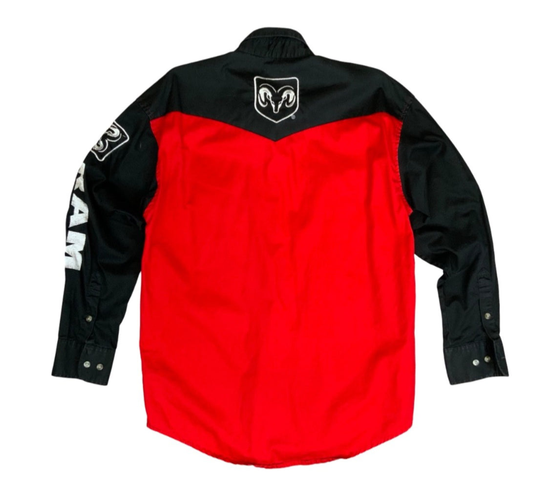 VTG 90s WRANGLER DODGE RAM TRUCK RODEO RED & BLACK WESTERN SHIRT MEDIUM Vintage Superstore