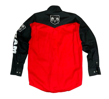 VTG 90s WRANGLER DODGE RAM TRUCK RODEO RED & BLACK WESTERN SHIRT MEDIUM Vintage Superstore