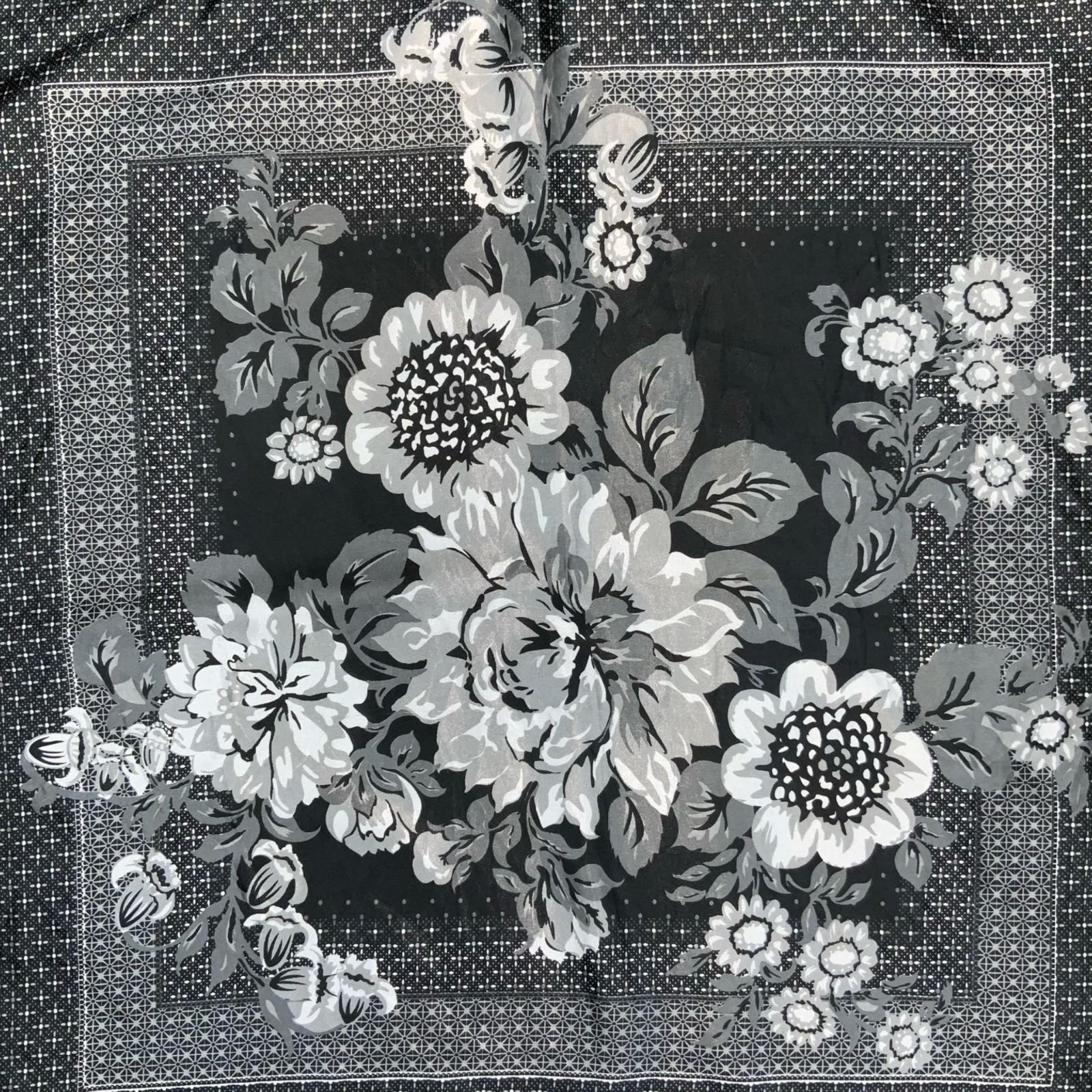 VTG BLACK GREY WHITE FLORAL PATTERNED ELEGANT SQUARE SCARF Vintage Superstore