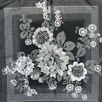 VTG BLACK GREY WHITE FLORAL PATTERNED ELEGANT SQUARE SCARF Vintage Superstore