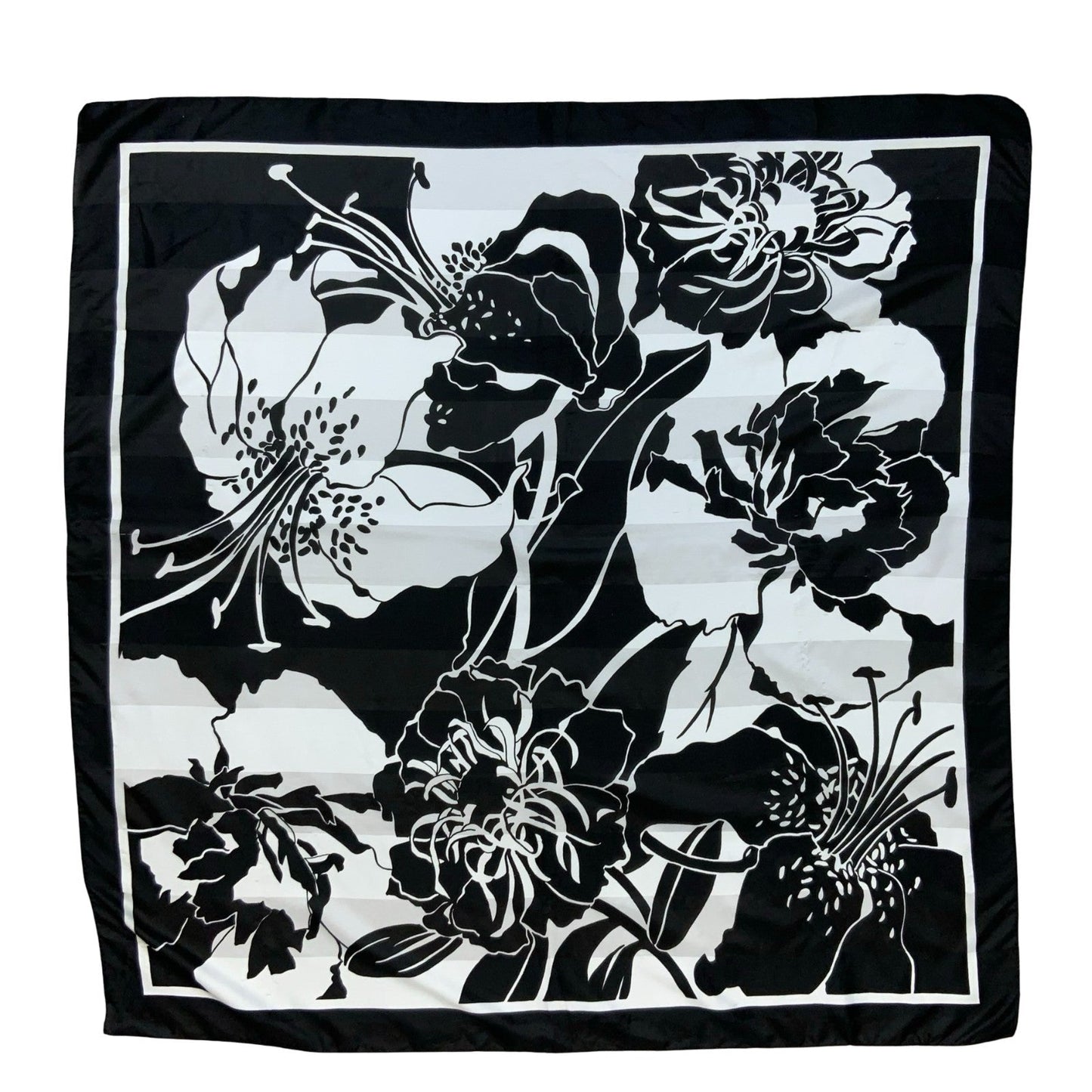 VTG BLACK WHITE TROPICAL FLORAL FLOWER SQUARE SCARF Vintage Superstore