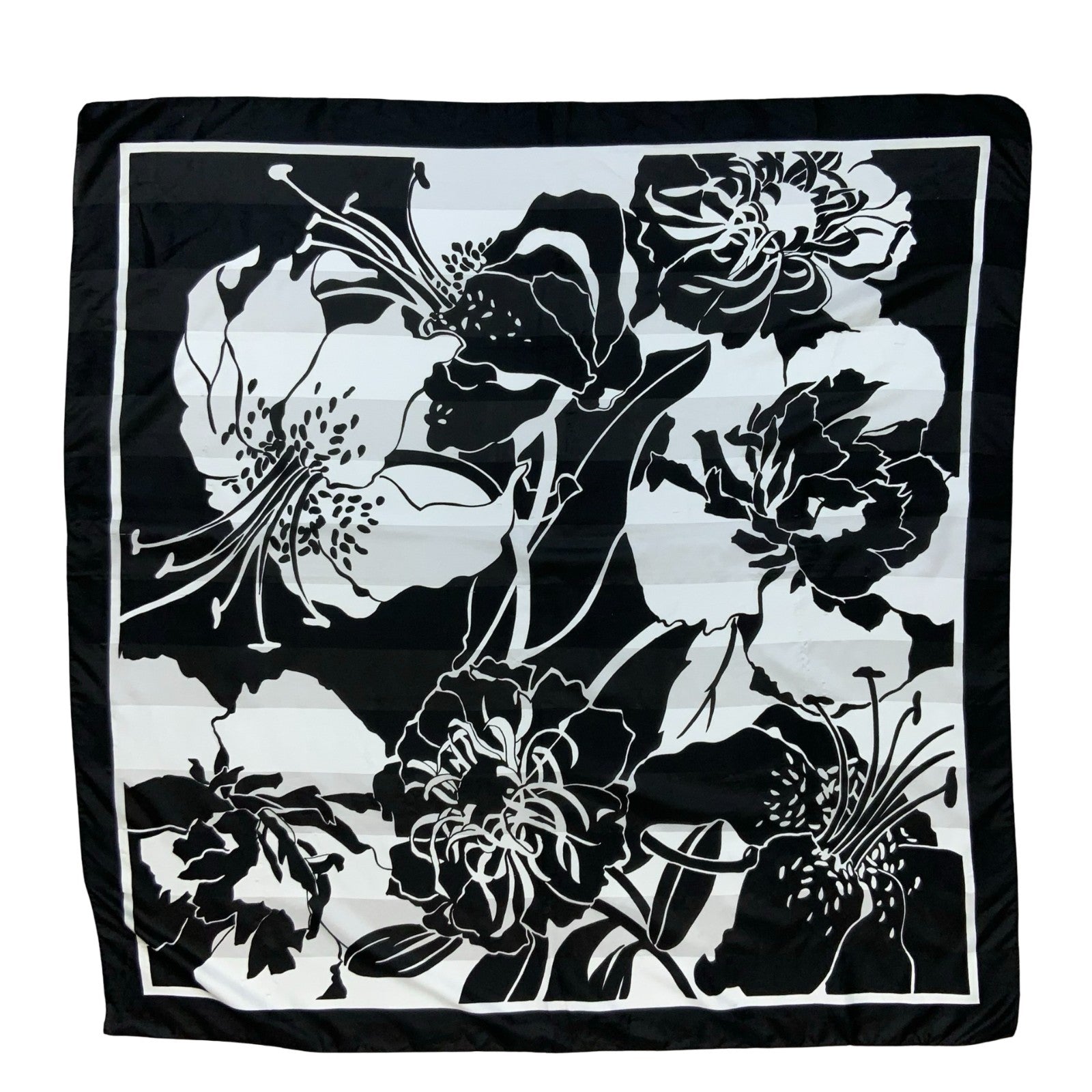 VTG BLACK WHITE TROPICAL FLORAL FLOWER SQUARE SCARF Vintage Superstore