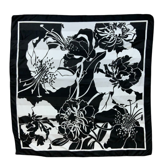 VTG BLACK WHITE TROPICAL FLORAL FLOWER SQUARE SCARF Vintage Superstore