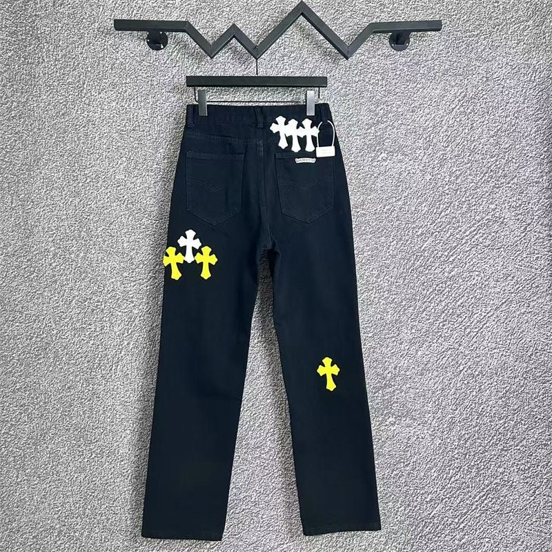 CHROME HEARTS WHITE YELLOW CROSS PATCH JEANS BLACK Status Shipping
