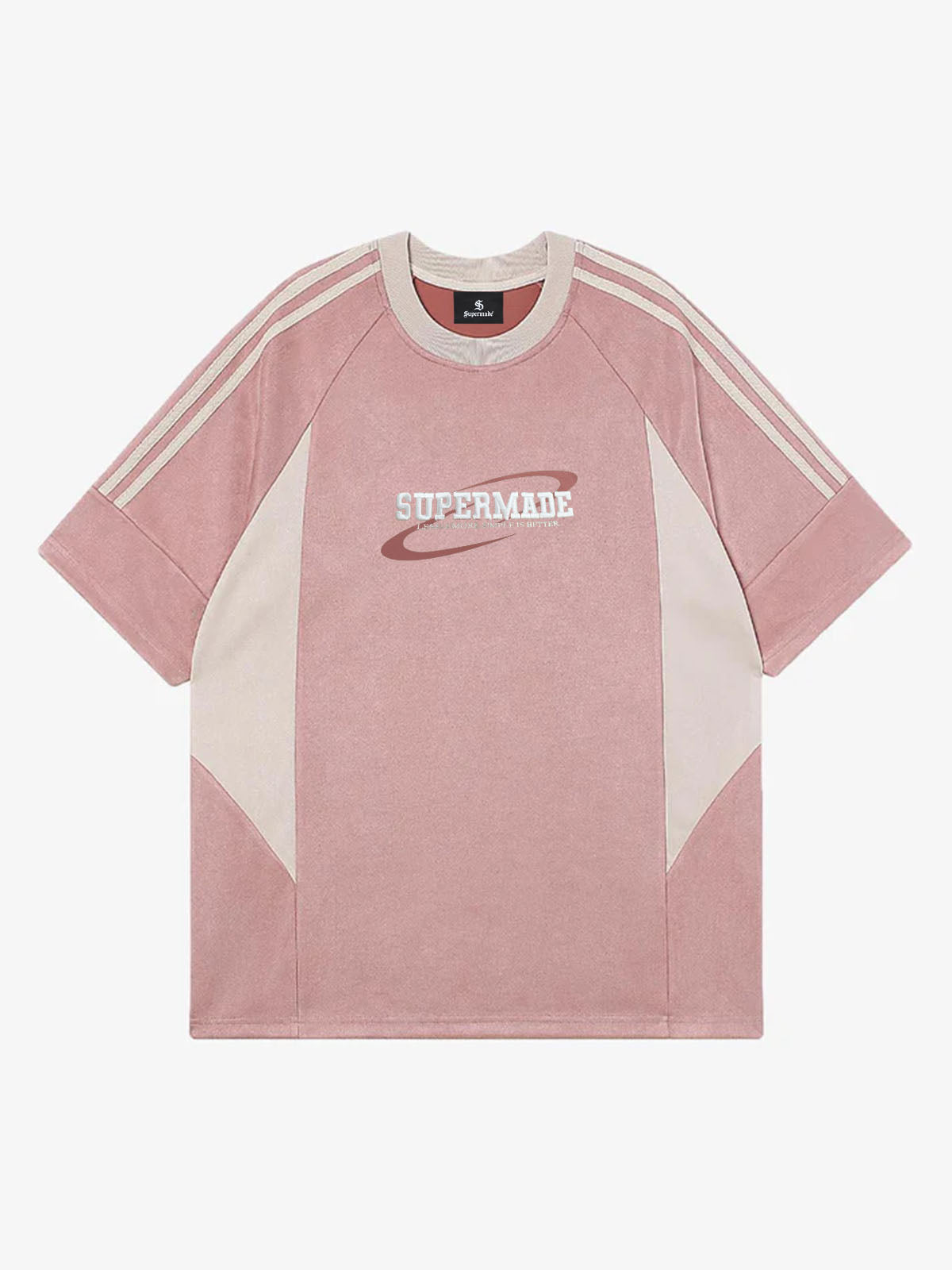 Suede Contrast Color Spliced Letter Embroidery Oversize T-shirt - 2462 SP250915KSND