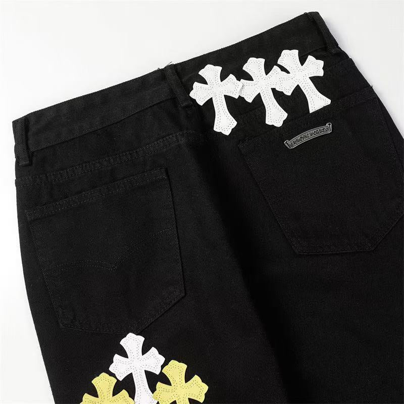 CHROME HEARTS WHITE YELLOW CROSS PATCH JEANS BLACK Status Shipping