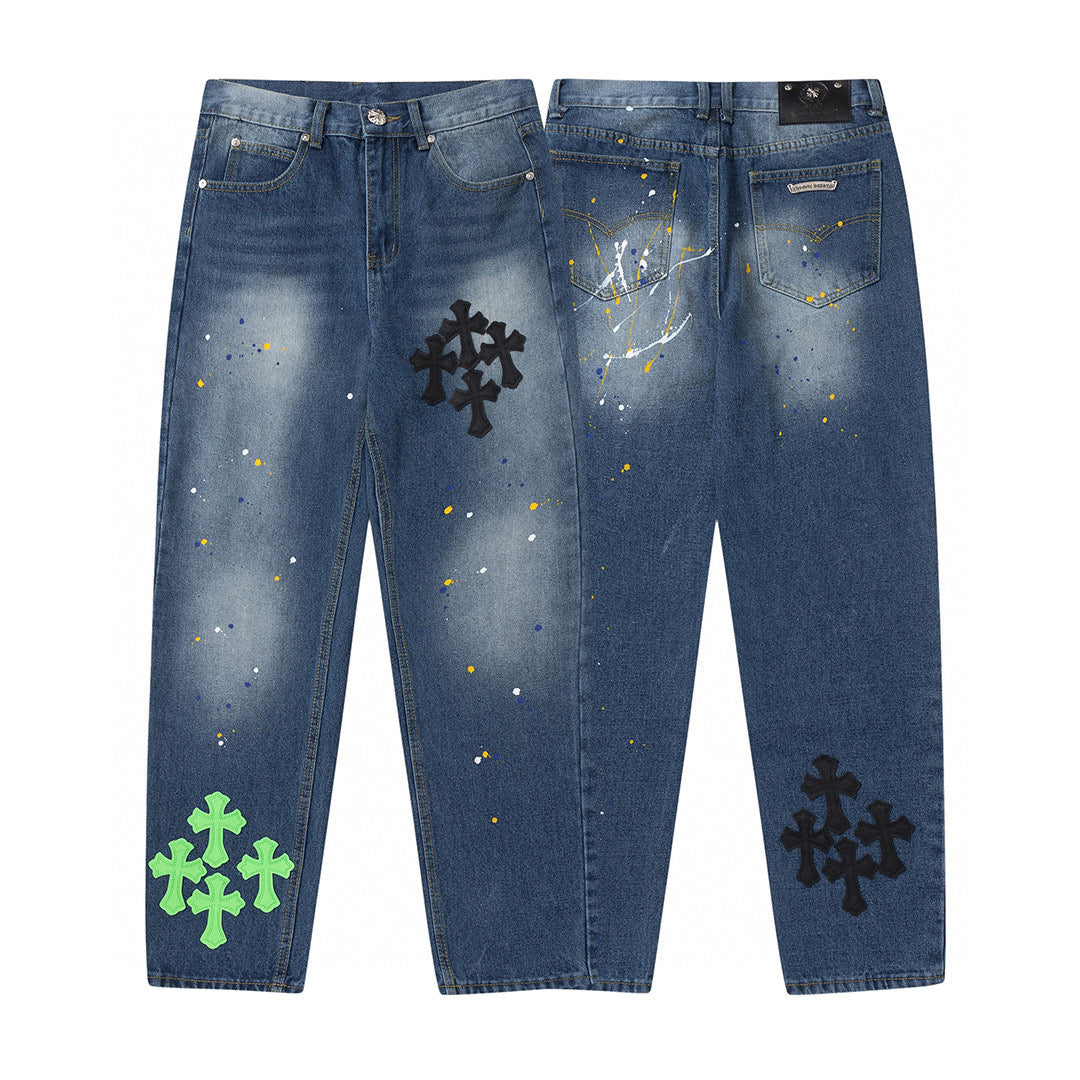 CHROME HEARTS GREEN CROSS PATCH JEANS DENIM Status Shipping
