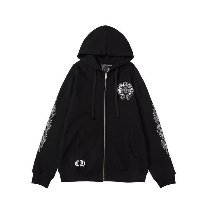 CHROME HEARTS ASYMMETRICAL ZIP HOODIE BLACK Status Shipping