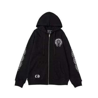 CHROME HEARTS ASYMMETRICAL ZIP HOODIE BLACK Status Shipping