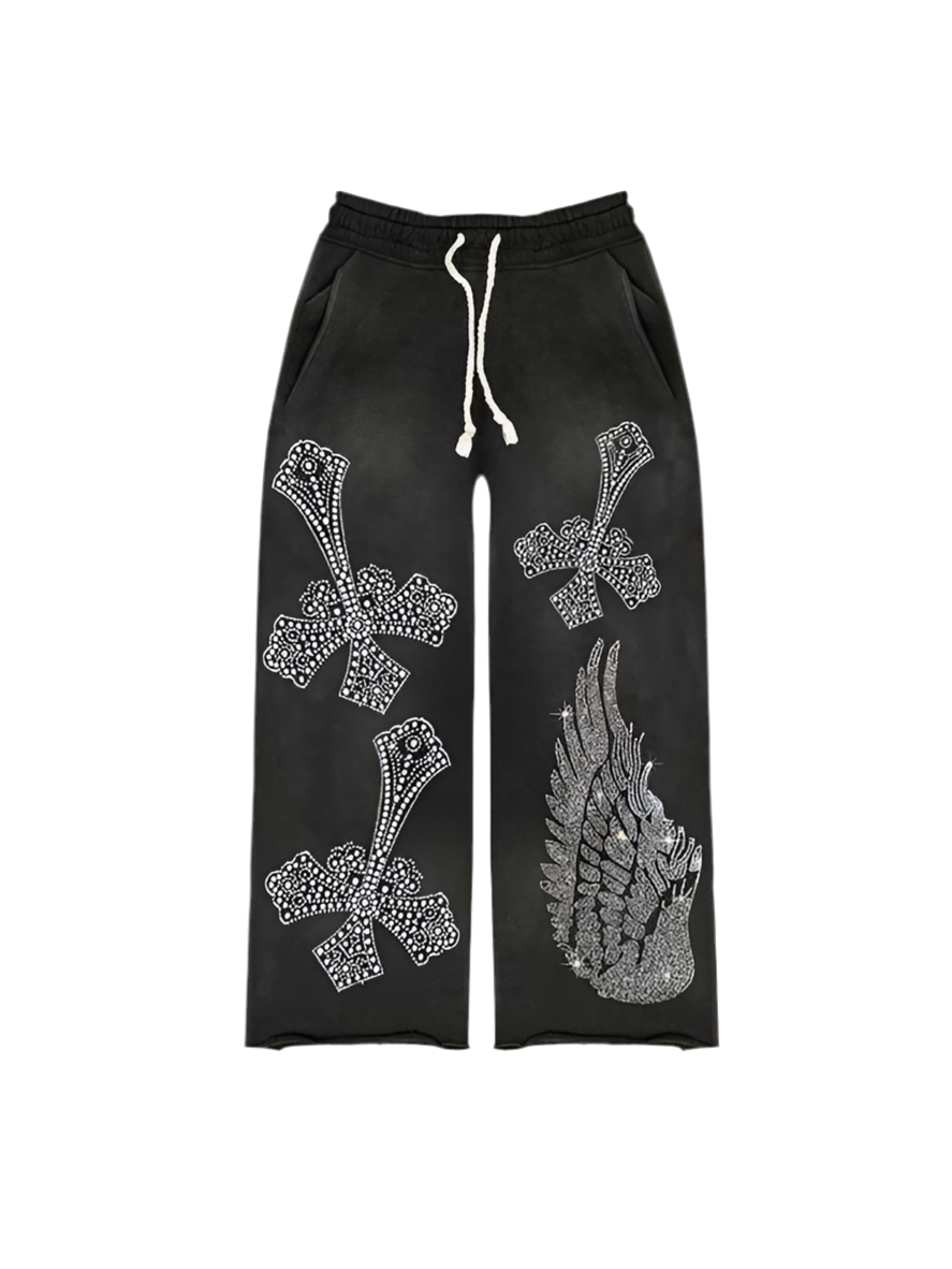 Rhinestone ‘Falling Cross’ Sweatpants Lumin Clothing