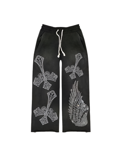 Rhinestone ‘Falling Cross’ Sweatpants Lumin Clothing