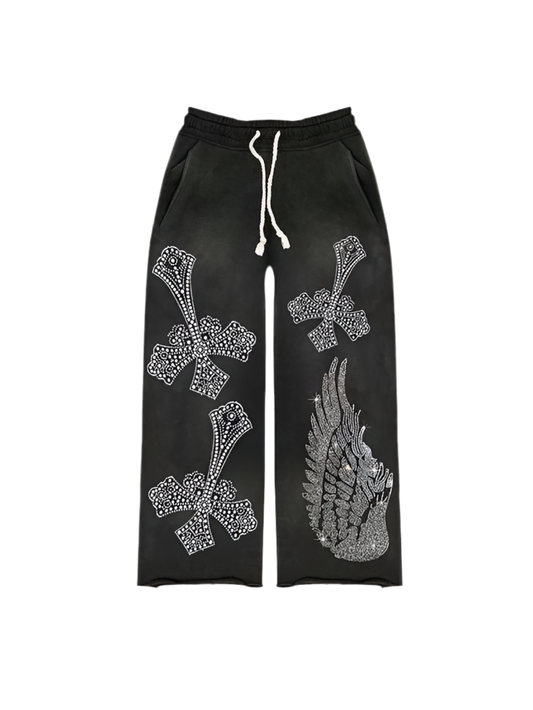 Rhinestone ‘Falling Cross’ Sweatpants Lumin Clothing