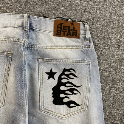 HELLSTAR BLACK FLAME JEANS WASHED BLUE Status Shipping