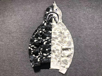 BAPE CITY CAMO HALF SHARK FULL ZIP HOODIE WHITE/BLACK Status Shipping