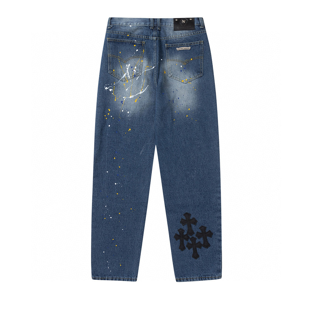 CHROME HEARTS GREEN CROSS PATCH JEANS DENIM Status Shipping