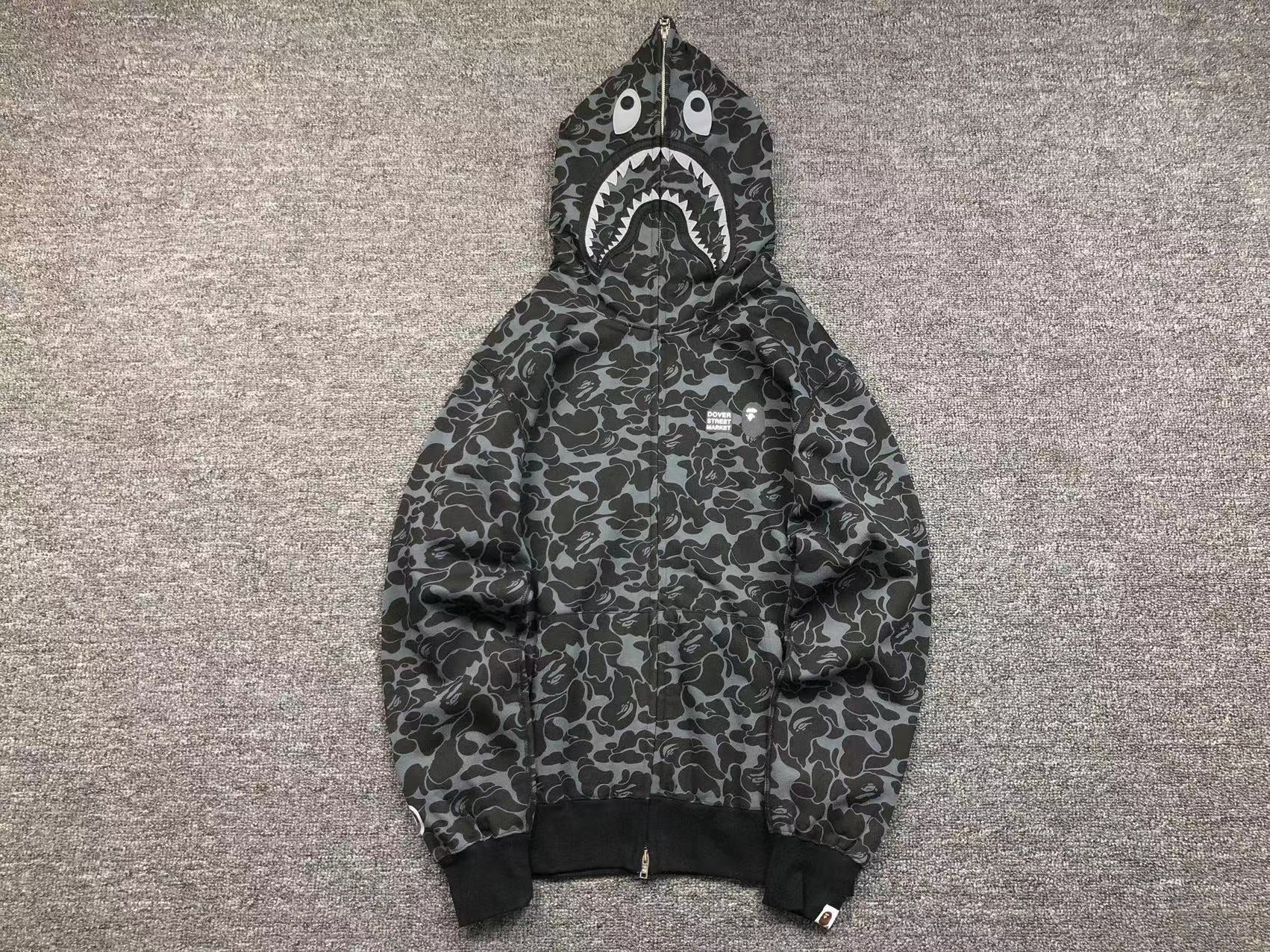 BAPE X DOVER STREET MARKET SPECIAL CAMO SHARK FULL ZIP HOODIE BLACK Status Shipping