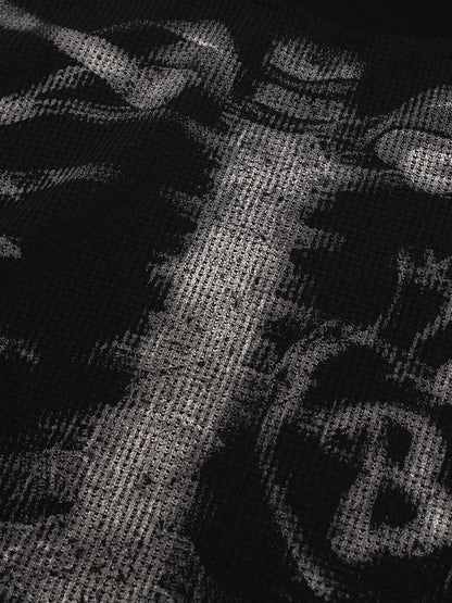 Skeleton Graphic Waffle Sweatshirt – Spooky Halloween Vibes - 2495 SP250915KSND