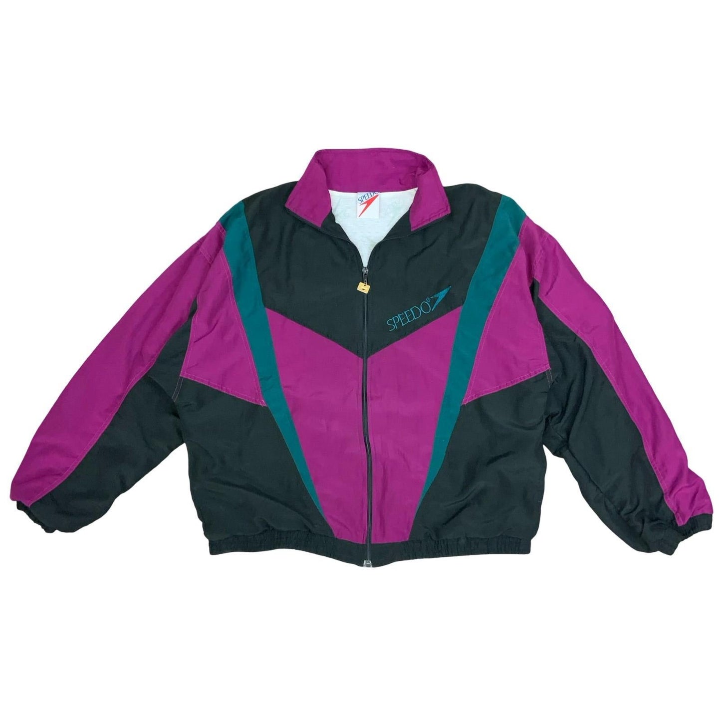 VTG 90s 'SPEEDO' PINK GREEN BLACK COLOUR-BLOCK CASUAL SPORTS WINDBREAKER XL Vintage Superstore