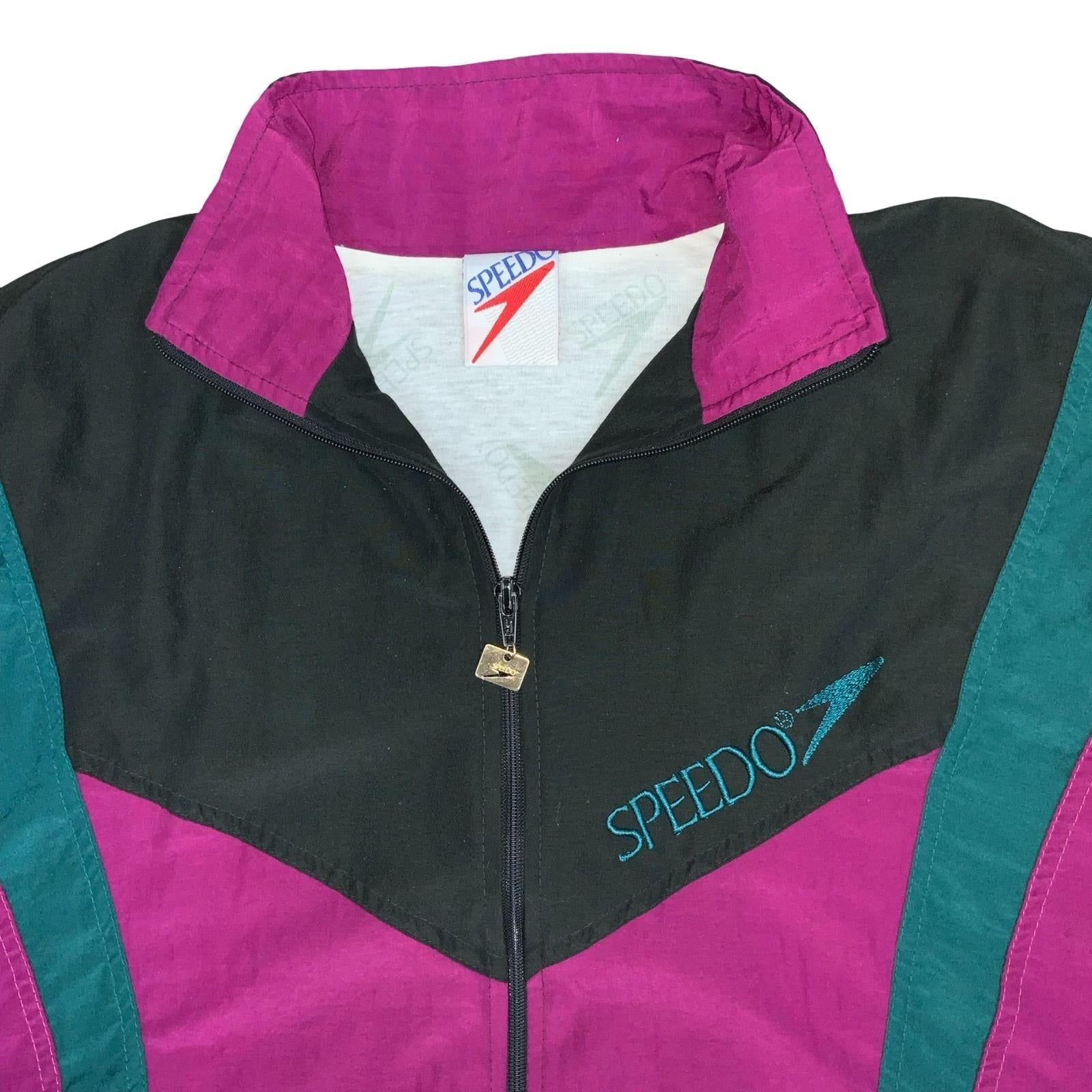 VTG 90s 'SPEEDO' PINK GREEN BLACK COLOUR-BLOCK CASUAL SPORTS WINDBREAKER XL Vintage Superstore