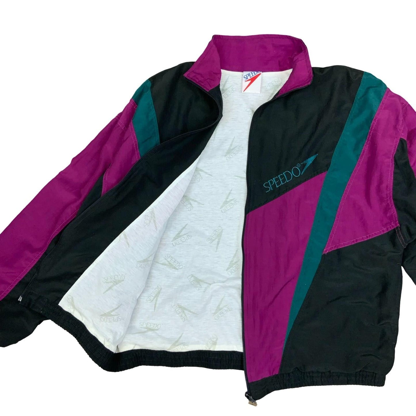 VTG 90s 'SPEEDO' PINK GREEN BLACK COLOUR-BLOCK CASUAL SPORTS WINDBREAKER XL Vintage Superstore