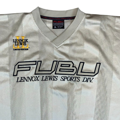 VTG 90s y2k 'FUBU' LENNOX LEWIS SPORTS DIVISION BEIGE SLEEVELESS JERSEY XL/2XL Vintage Superstore