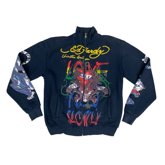 Y2K Ed Hardy Christian Audigier Love Kills Slowly Graphic Zip-Up Jacket Large Vintage Superstore