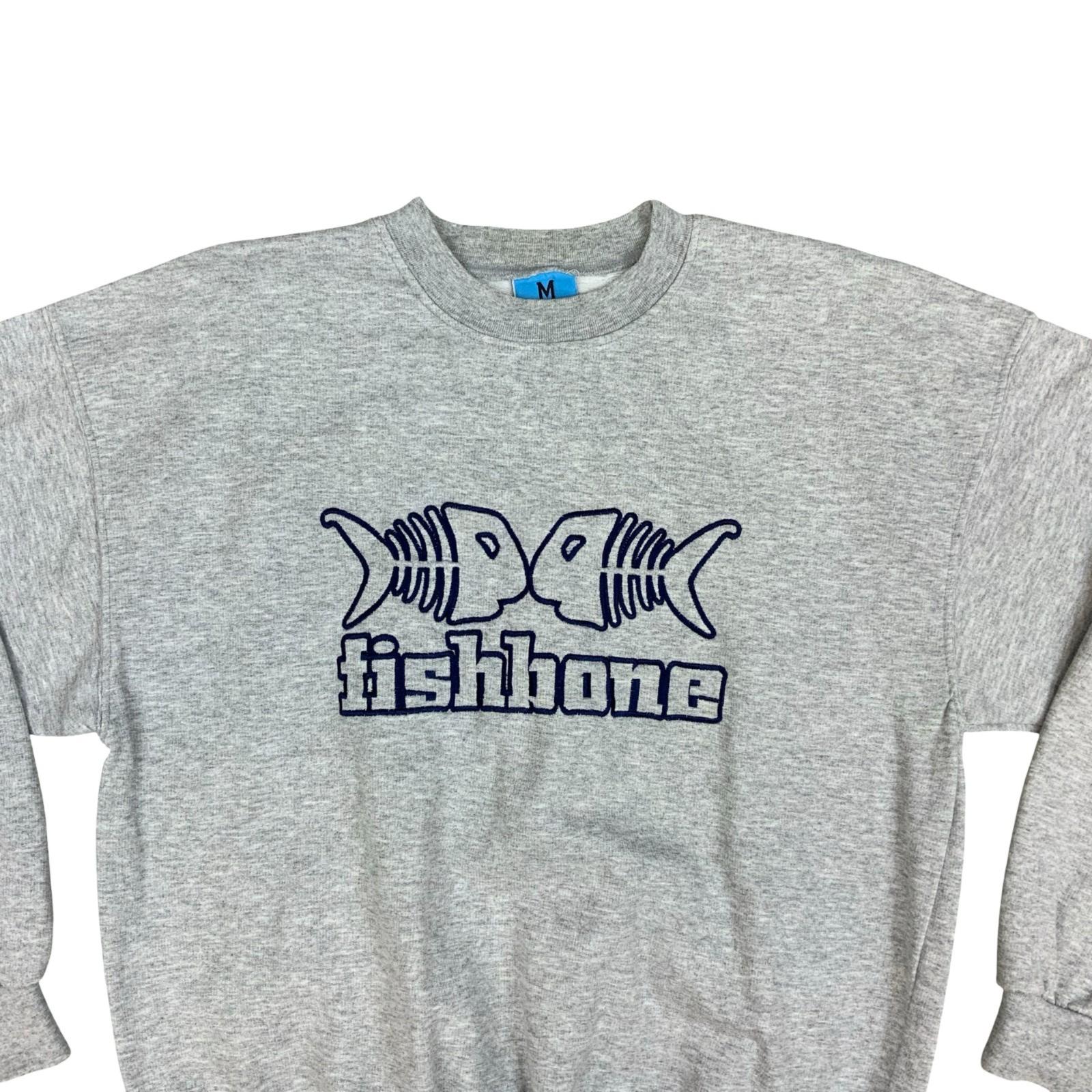 Y2K Fishbone FSBN Grey Embroidered Big Spell-Out Logo Crewneck Sweater Medium Vintage Superstore