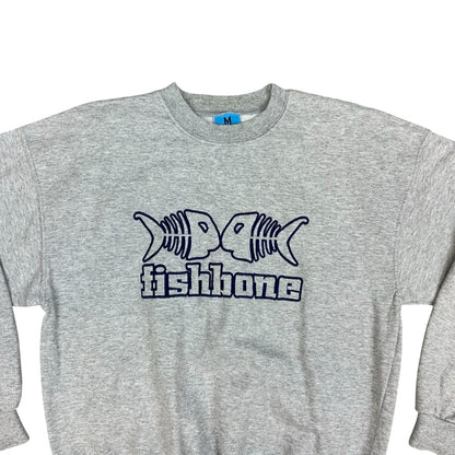Y2K Fishbone FSBN Grey Embroidered Big Spell-Out Logo Crewneck Sweater Medium Vintage Superstore