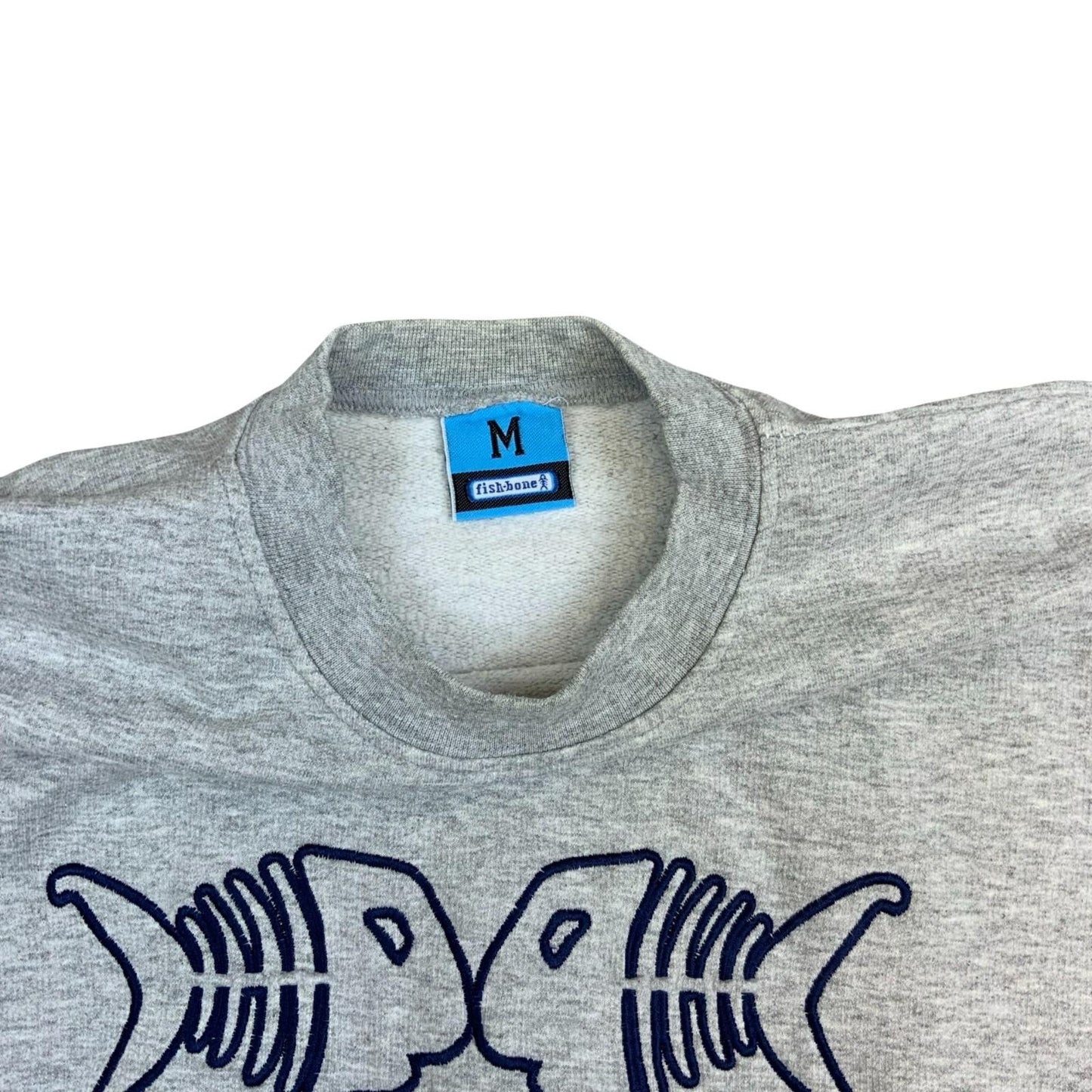 Y2K Fishbone FSBN Grey Embroidered Big Spell-Out Logo Crewneck Sweater Medium Vintage Superstore